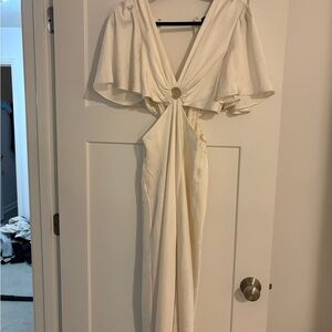 Abercrombie & Fitch Cream V-Neck Maxi Dress with Cape Sleeves